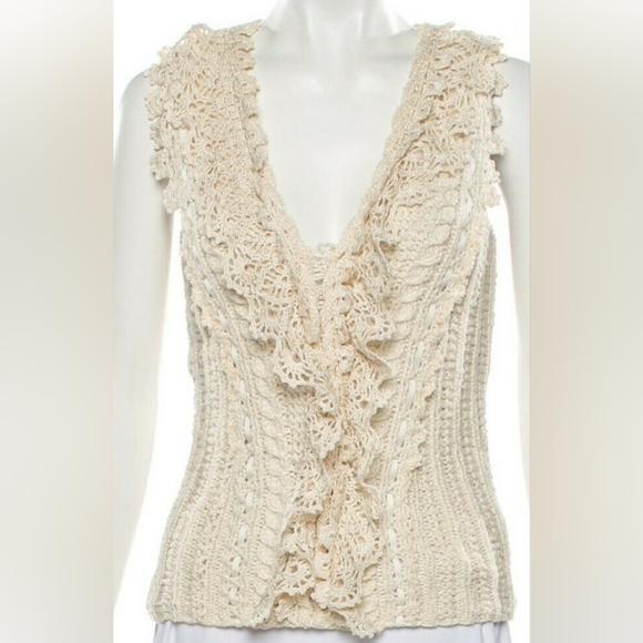 $2,200 OSCAR DE LA RENTA IVORY SILK WOOL EXCL CABLE KNIT RUNWAY BLOUSE M - Picture 8 of 13